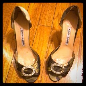 Authentic Manolo Blahnik Camo D’Orsay Satin Pump